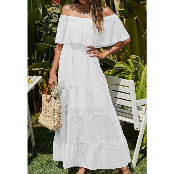 NWT Soft White Swiss Dot Off Shoulder Maxi XL - Picture 3 of 3